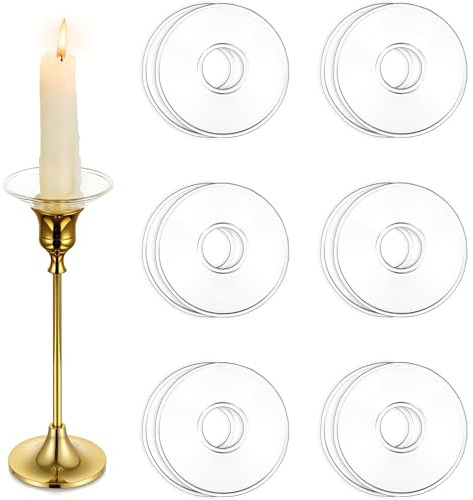 Yuelulala 12 Pcs Glass Bobeches for Candlesticks, Candle Drip Catcher Wax Protectors, Candlestick Holders for Tapered and Church Candles, Living Room Decor Home Table Centerpiece (A238-12)