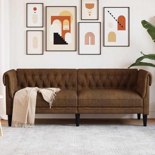 Sophrelle Sofá Chesterfield de 3 plazas Tela marrón Marrón,372564