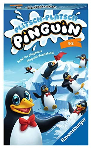 Ravensburger 23461 - Plitsch Platsch Pinguin, Mitbringspiel für 1-4 Spieler, Kinderspiel ab 4 Jahren, kompaktes Format, Reisespiel