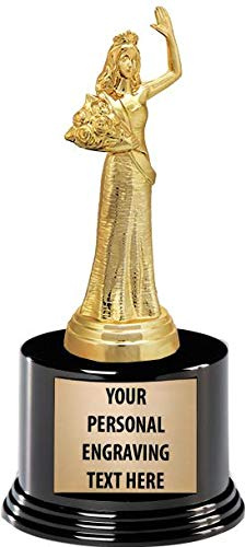Crown Awards Beauty Queen Trophies with Custom Engraving, 7.25 Personalized Beauty Queen Waving Pageant Trophy On Deluxe Round Base 1 Pack Prime