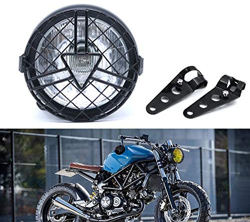 evomosa Fari Anteriori per Moto Universale, Faro Alogeno 6'' con Paralume Retrò per Cafe Racer Bobber Chopper CG125 GN125 (bianca)