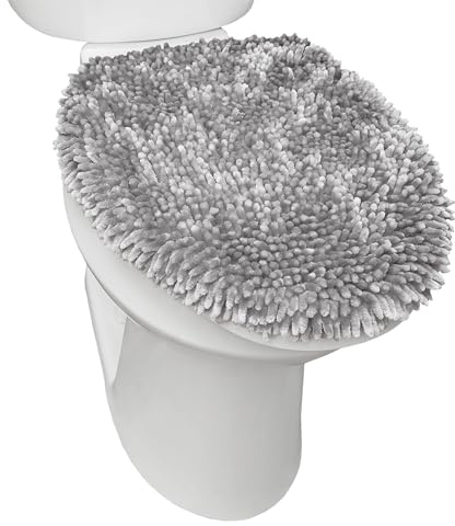 SoHome Spa Step Luxury Plush Chenille Shag Machine Washable Ultra Soft Standard Toilet Lid Cover 17.5x13.5 Light Gray