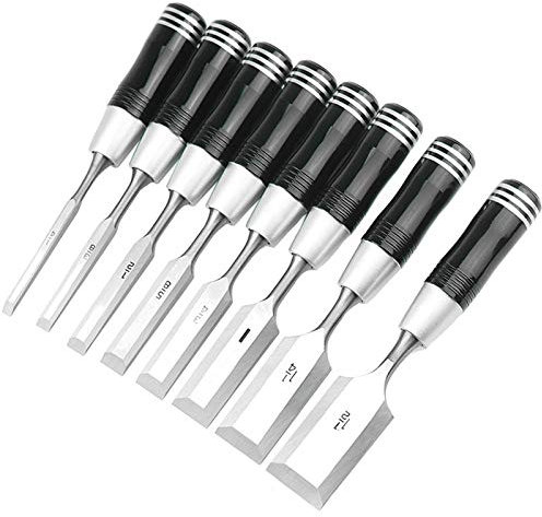 8-teiliges Set Meißel, Premium-Profi Stechbeitel für Holzverarbeitung und das Schnitzen, High Carbon-Vanadium-Stahl Klinge Größen von 6 mm bis 38 mm