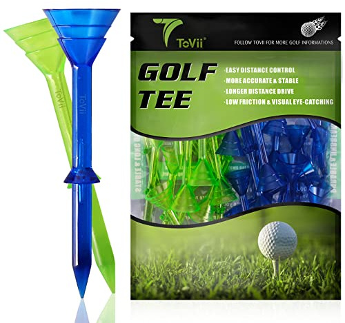 ToVii 3-1/4 Big Cup Plastic Golf Tees 40 Pack｜Excellent Durability and Stability Tees |Golf Plastic Tees Reduced Friction & Side Spin (Green/Blue)