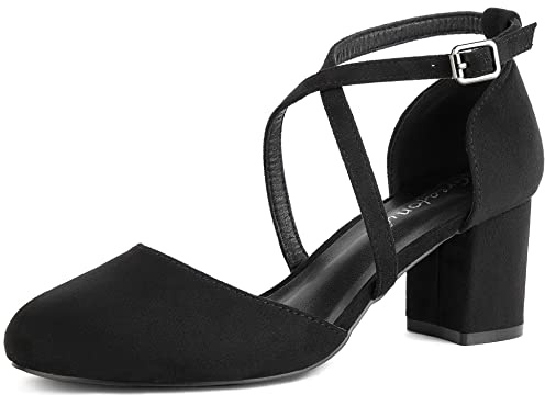 Greatonu Escarpins Bride Cheville Femme Escarpins Bloc Talons Pumps Femme Talon Haut avec Lanière Croisée et Bout Fermé - Parfait pour Les Mariages et Les fêtes-EU41-Noir