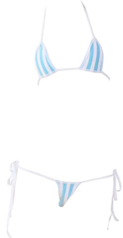 SINMIUANIME Donne Stile Giapponese Anime Lingerie Sexy Blu/Rosa A Righe Micro Bikini Cosplay Reggiseno e Mutandine Set, 292 blu, L