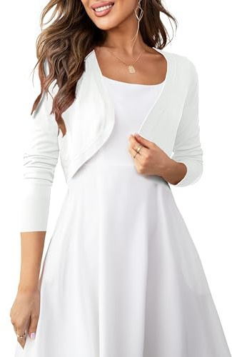 U.Vomade Womens Long Sleeve Bolero Shrug Open Front Cropped Cardigan White Small