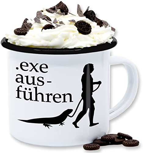 Emaille Tasse Blechtasse - Statement Sprüche - Exe ausführen schwarz - 300 ml - Weiß Schwarz - becher mit spruch sarkasmus hallo.exe tassen spruechen informatiker sprüche, computer nerd sprueche