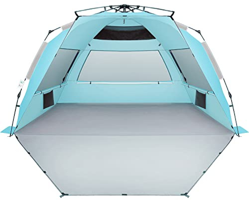 Oileus XX-Large Pop Up Beach Tent Sun Shelter for 5-6 Person Portable Sun Shade Instant Tent for Beach with Carrying Bag, Stakes, 6 Sand Pockets, Anti UV for Fishing Hiking Camping Sky Blue