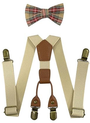 SUNTRADE Hosenträger-Fliege für Jungen und Mädchen, 4 Clips, verstellbar, elastisch, mit starken Metallclips (Beige)