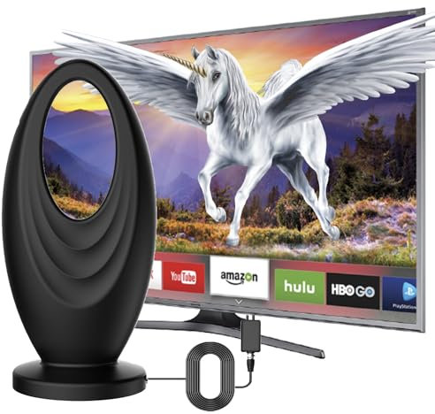 YOUNLEN 2024 Antenne TV Intérieur TNT HD,Antenne TV Intérieure Puissante HD Amplificateur 4K 1080P VHF UHF FM DVB-T,ave Câble Coaxial de 10M,Base Magnétique Puissante,Réception Longue Portée 360°