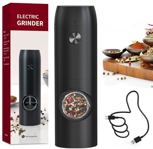 CIRCLE JOY Macinapepe Elettrico Macinaspezie Ricaricabile con Luce LED Bianca, Capacità 70ml e Ruvidità Regolabile, Nero