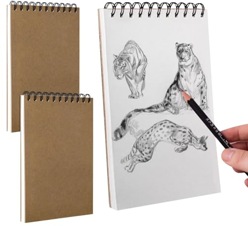 2 Pcs A5 Sketch Books, 160gsm Spiral Bound Drawing Pad Sketch Paper Art Supplie, with Durable Hardboard & Acid Drawing Paper for Painting, Memos, 60 Pages