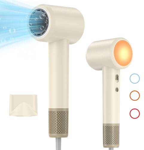 HyAdierTech Secador de Pelo, Secador Pelo Profesional, Secadores de Pelo Ionico, Secado Rápido, 3 Temperaturas/2 Velocidades, Motor Sin Escobillas, Súper Silencioso, para Salón Viaje Casa (crema)