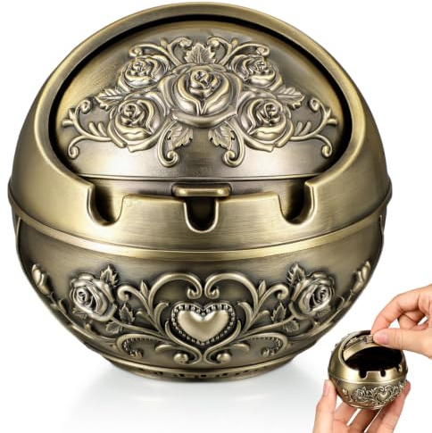 ULTECHNOVO Creative Round Ashtray with Lid Small Portable Ash Tray for Patio Desktop and Home Living Decorative Cigarette Ashtray for Indoor Use 3.35 in