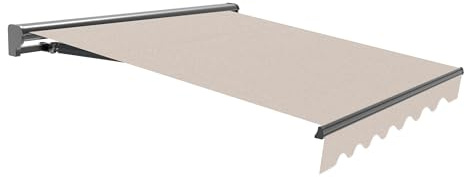 Toldo Retráctil Exterior 300x250cm Arena Poliéster – Lona Protección Solar – Semicofre Protector de Aluminio Antracita – Manivela Incluida – Manual Enrollable Terraza Jardín Balcón