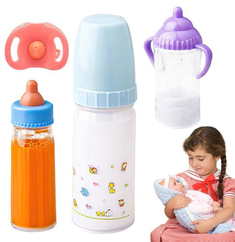 Magische Puppenflaschen, 3 Stück sichere magische Puppen-Milchflaschen, Flexibles Puppen-Fütterungsspielzeug-Set, multifunktionales Rollenspiel-Fütterungsspielzeug-Set mit Schnuller für und