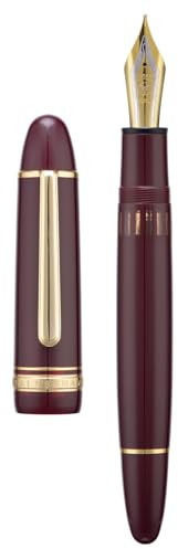 Wikult Yongsheng 930 Acryl Füllfederhalter, Größe 9 breite Feder mit Kolbenfüllsystem, Weinroter Zaun Tintentank mit Torpedo Form Design Großer Handstift (Goldener Besatz)
