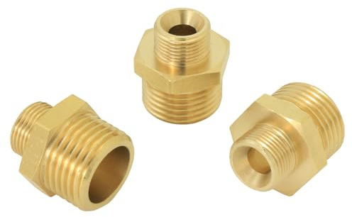 1/2 Male to 3/8 Male Adapter – Brass Pipe Reducer for Kitchen/Bathroom/RV Faucet Water Supply Lines, with Rubber Washer Leak-Proof Compression Fitting Connector