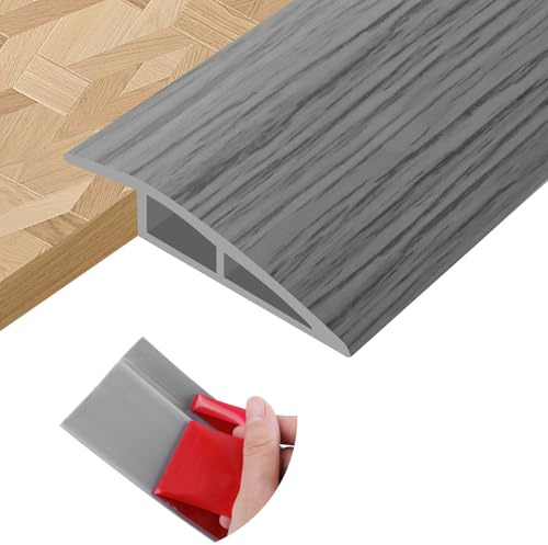 Floor Transition Strips PVC Self-adhesive Door Threshold Strips for Doorways Carpet Edging Laminate Floor Threshold Transition Profile (Light Grey Wood Grain, 20mm×2m)