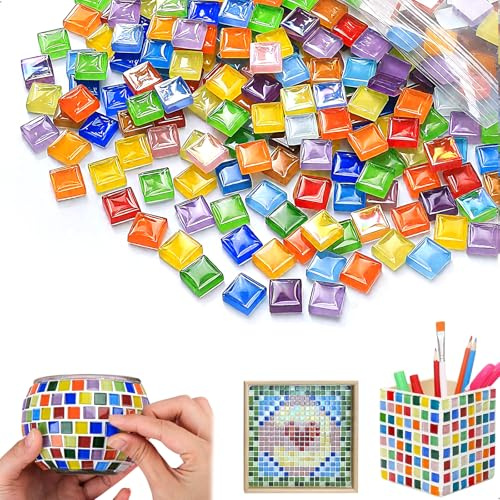 Tessere Mosaico Fai da te,400g Colorate Mosaico Piastrelle Pietra su Rete,Piastrelle Mosaici su Rete per Cornici Vasi Sottobicchieri Portapenne Decorazioni per Casa Fatto a Mano,Circa 450pz
