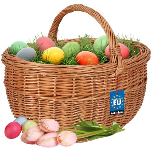 KOTARBAU Shoppingkorg – förvaringskorg – flätad korg – 35 x 45 cm – svampkorg – korg för frukt – picknickkorg – naturlig färg – pilkorg med handtag
