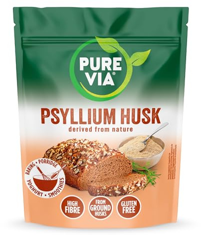 Pure Via Téguments de Psyllium Blond 500 g | Fibres d’Origine Végétale | Poudre Finement Moulue pour un Mélange Facile | Idéale pour Smoothies, Pâtisseries et Recettes Maison | Végan & Sans Gluten