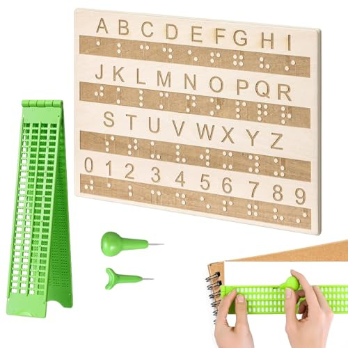Kit d'écriture braille – Ardoise d'étude à 4 lignes et 28 cellules, outil de marquage de points, aide à l'écriture manuelle | Ressource d'instructions inclusive pour les déficiences visuelles pour