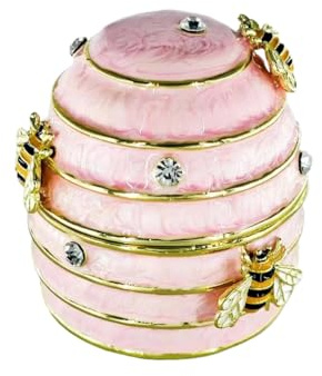 ChunRan Li89 4.72 * 3.15inch Creative Cloisonné Hand-painted Bee Hive Decorative Box, Alloy Jewelry Box (Pink)