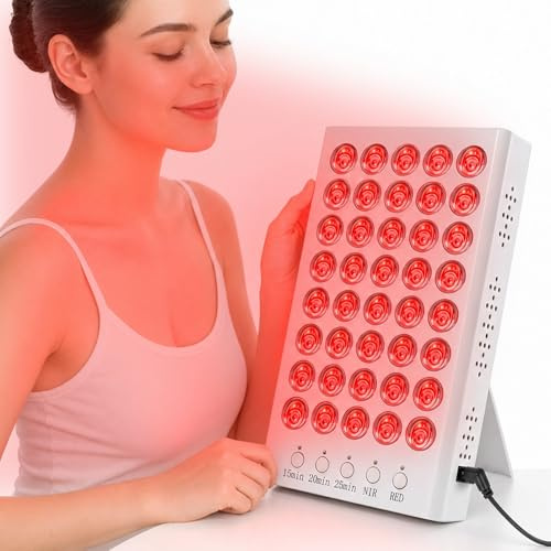Panneau de luminothérapie rouge et infrarouge, lampe de luminothérapie pour le visage et le corps (660 nm et 850 nm), support ajustable et 3 minuteries pour un usage quotidien