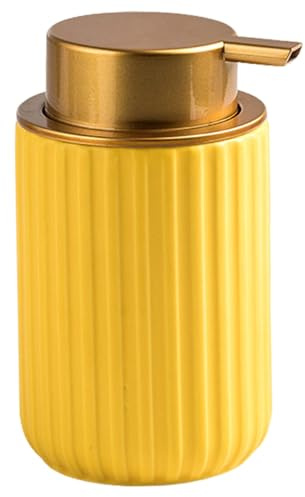 Vervevum Dispensador de jabón en Espuma Dispensador de jabón de Espuma de cerámica Baño Recargable de 11 oz con Bomba Diseño Acanalado Amarilla para Lavado a Mano