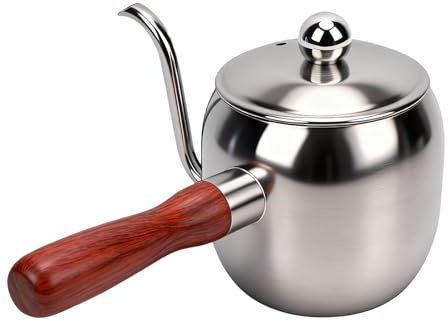FILFEEL Bollitore per caffè pour over 500ml – Caffettiera a Goccia con Beccuccio a Collo di Cigno in Acciaio Inossidabile 304 con Manico in Legno per Kalita – Camping Brew (Acciaio inossidabile)