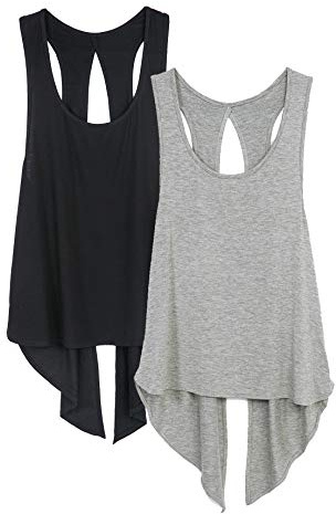 icyzone Débardeur de Sport Femme - Tops sans Manches Gilet Dos Ouvert Exercice Yoga Shirt, Paquet de 2 (L, Black/Grey)