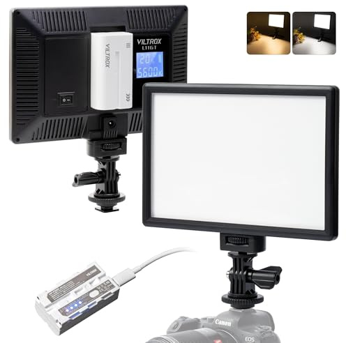 VILTROX 15W LED Video Light Panel, 3300K-5600K On Camera Light, Super Thin Key Light Panel with NP-F550, Led Photography Lighting CRI95+ for Studio Photography Video Recording Live Streaming （L116T