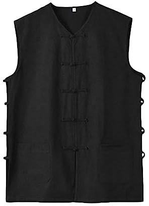 G-LIKE Sport Training Weste - Traditionelle Chinesische Handarbeit Tangzhuang Stil Kampfkunst Kung Fu Tai Chi Qi Gong Wushu Taekwondo Uniform Sporthemd Bekleidung für Männer Frauen (Schwarz, XXL)