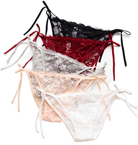 HTRUIYATY dam spetsar tanga, hipster bikini underbyxor justerbar låg midja sidodragar bågnoter G-string underbyxor