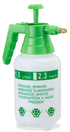 Relaxdays 4 x Pumpsprühflasche, einstellbare Messingdüse, Pflanzen Bewässerung, Schädlingsbekämpfung, 1 l Drucksprüher, grün