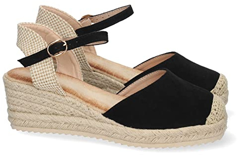 shoes&blues.es 62995-Sandalia de Cuna para Mujer, Forrado de Yute, Pala Cerrada, y Cierre de Hebilla, Primavera Verano 2022. Talla 39 Negro