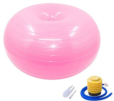 Fortitude Sports Donut Exercise Ball | Inflatable Fitness Stability Swiss Ball With Air Pump | Anti Slip Fitness Donut For Yoga, Pilates, Core Training, Office (30 x 50cm, Pink)