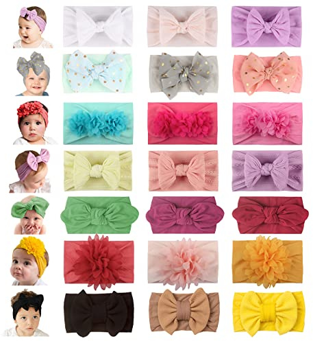 21PCS Baby Nylon Headbands 7 styles Hairbands Hair Bow Elastics for Girl headbands with bows Newborns Infant Toddlers