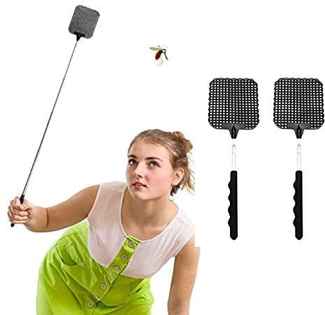 Tapetteà Mouche,Tapette À Mouche,Tapetteà Mouche Solide,Télescopique Tappette a Mouche Solide,Tapetteà Mouche Telescopique avec Poignée Extensible Durable Tapette Mouche Plastique Aide de Cuisine,2PC