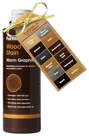 Furniture Clinic Wood Stain (Warm Graphite) – Fast Drying, Highly Concentrated, and Easy-to-Apply Wood Stain for All Indoor & Outdoor Wood – Water Based & Non-Toxic – 1L