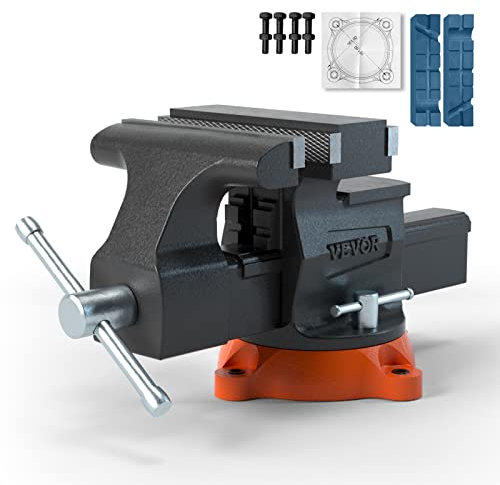 VEVOR Tornillo de Banco de Trabajo Hierro Fundido Tornillo de Banco con Yunque de 7,2x7,7 cm Base Giratoria de 360° Abrazadera de Banco Ancho de Mandíbula de 16,5 cm para Carpintería Conducto de Corte