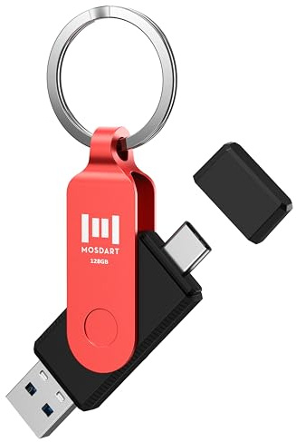 MOSDART 128GB USB C and A 3.2 150MB/s Dual Flash Drive with Keychain, Red