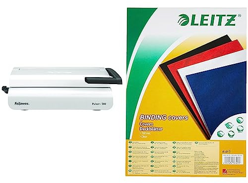 Fellowes Plastikbindegerät A4 Pulsar+ 300 für Büros & Leitz 73860003 Deckblatt Klarsichtfolie, A4, 100 Stück, glasklar