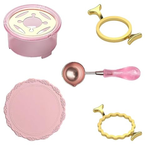 5 Piezas Kits De Calentador De Sello De Lacre,Calentador De Sello Olla De Cera Con Cuchara De Fusión Moldes De Sello De Cera De Metal Almohadilla De Sellado De Cera, Para Sobres,Boda,Regalos,Tarjetas