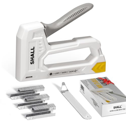 SHALL Light Duty Staple Gun for Wood，White Upholstery Staple Gun with 1600pcs JT21 Staples 1/4, 5/16, 3/8 inch and Staple Remover - Fabric Stapler Gun for Crafts, DIY, Decoration