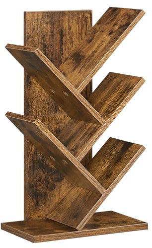 VASAGLE Bücherregal Baumform, Standregal 5 Ebenen, Eckregal platzsparend, Aufbewahrungsregal für Schlafzimmer, Wohnzimmer, Homeoffice, vintagebraun LBC183X01