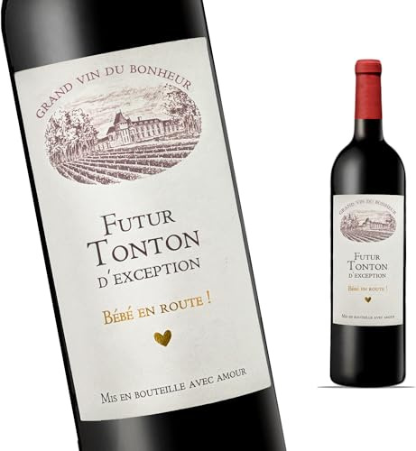 FunFest - Lot x2 Etiquettes Bouteille de Vin Annonce Grossesse - Futur Tonton - Cadeau Frère (Style Vin rouge)