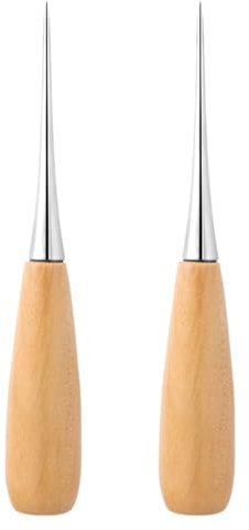 OQKAHIV Ahle mit Holzgriff, 2er Set Leder-Vorstecher mit Holzgriff - Profi Ahle Werkzeug Nähset mit Rundahle und Prickelnadeln, DIY-Lederhandwerkswerkzeug, zum Nähen und Stanzen von Leder